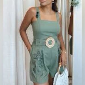NWT Carolina Constas Olive Green Sleeveless Belted Romper